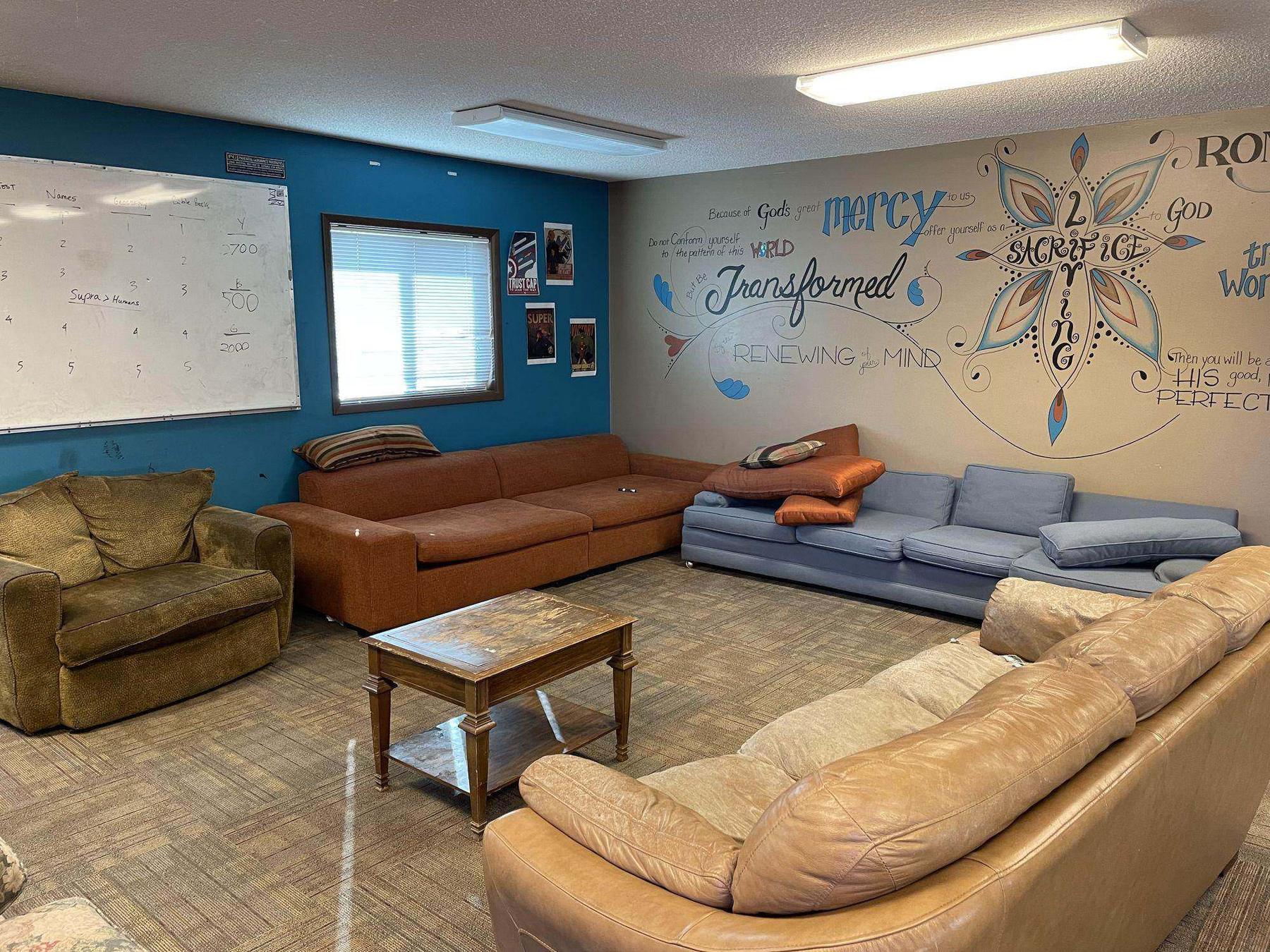 Youth lounge with murals, Bible Church Remodel