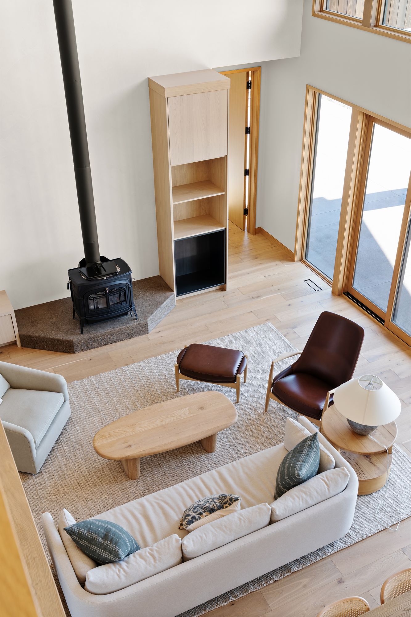 Seating around the wood stove, Silver Lake